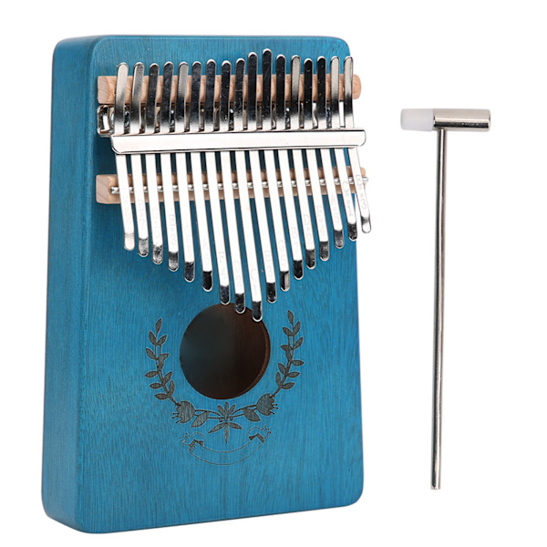 Kalimba tumpiano mahogni liten bærbar 17-tangenter for nybegynnermusikinstrumenter LTK17S(blå)
