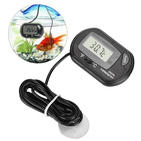 Digital LCD-sensor Akvarium Vattentermometer Styrenhet Kabelansluten Fish Tank Tillbehör svart