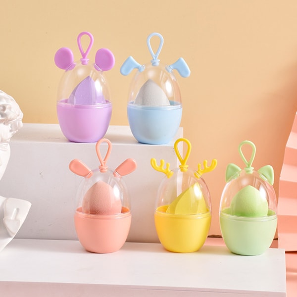 Meikkisienen pidike Piirretty muotoinen pölytiivis kauneus meikki Blender-kotelo ripustusnarulla Sininen
