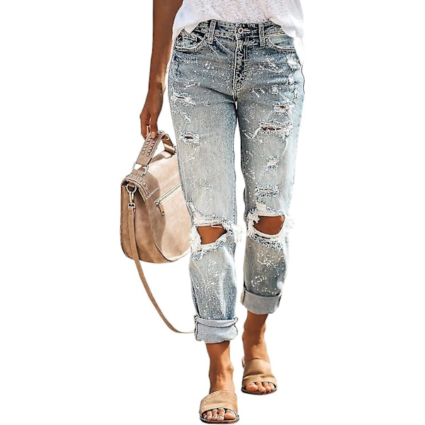 Women's High Waisted Ripped Jeans | Light Blue