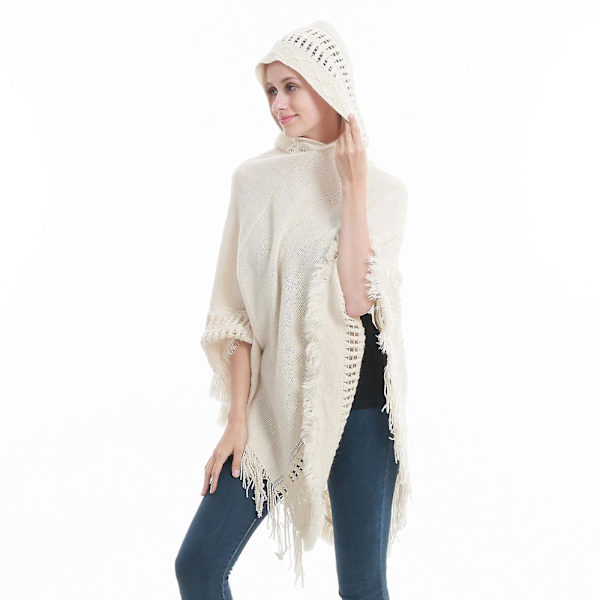 Vinter Oversized Strikket Hætteponcho Kappe til Kvinder