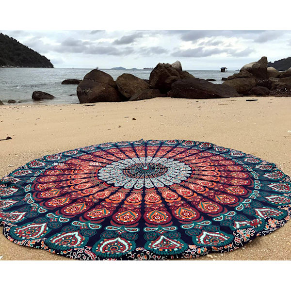 Rund Strandteppe Gobeleng Trykk Piknik Matte Strandteppe Gobeleng