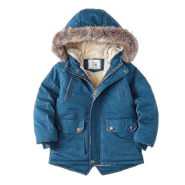 Fashionable Kids Hooded Cotton-Padded Jacket in Blue - Size 110cm