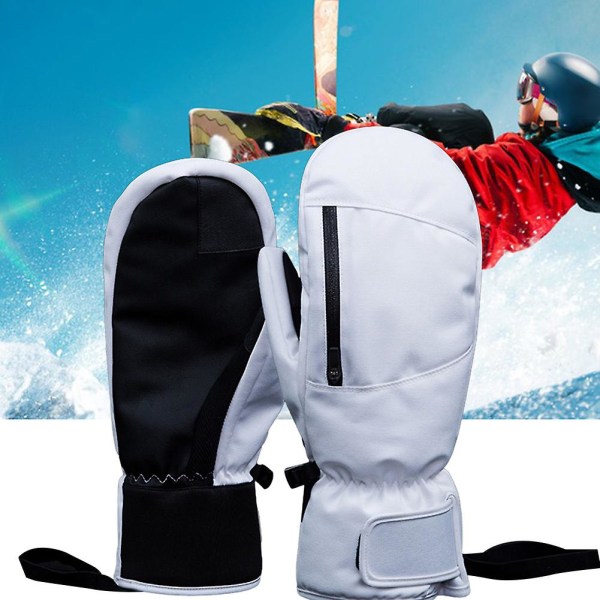 Pekskärms skidhandskar Vattentäta inre 5 fingrar varma handskar för snowboardåkning White L