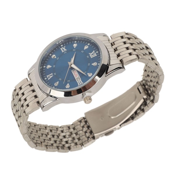 Armbandsur för Män Kvarts Dag Datum Vattentät Casual Lyx Luminous Mode Klänning Klocka med Legering Armband för Affärer Silver Blå