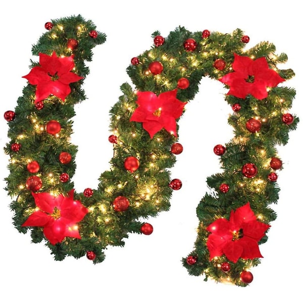 Gjør-det-selv julekrans, 2,7 m dekorert krans LED-lys Julepynt til hjemmehage Ferie Bryllupsfest Trapper Fjavascript:;ireplaces