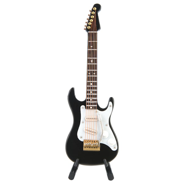 Delikat 14 cm mini tre elektrisk gitarmodell pyntsamling med stativ (svart)