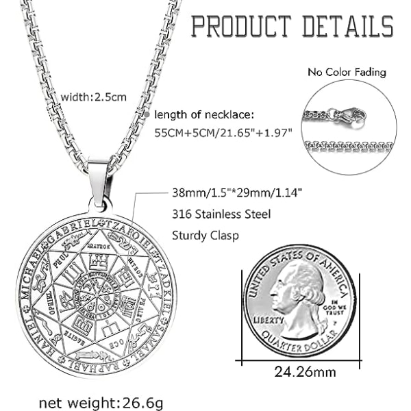 7 Archangels Seal Medal Talisman Halsband för män kvinnor Rostfritt stål Pentagram Talisman