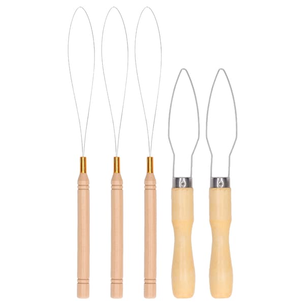 5 stk. Hårforlengelsesløkke Nål Treder Wire Pulling Hook Bead Tool for å lage knapper Elastiske bånd Trekksnorer