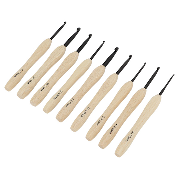 9 ST heklepinner DIY-håndverk ergonomisk heklepinne med trehåndtak for hekleelskere for hender med leddgikt