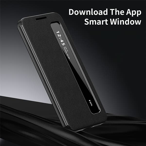 【NX】Mobildeksel kompatibelt med Galaxy S25 Smart View Window Lær - Grå Grå 104