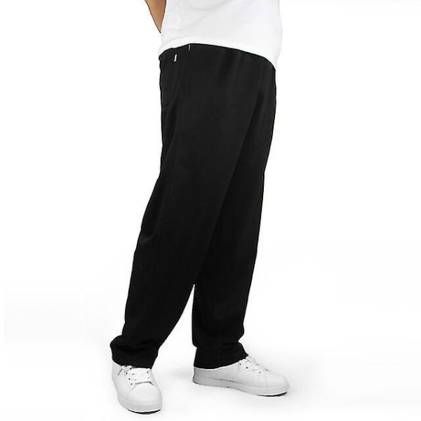 Plus Size 5xl 6xl 7xl Vinter joggebukser for menn Bomull Uformell Elastisk midje Løs varm fleece tykke bukser Black XXL