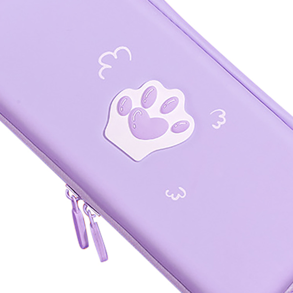 Söt Cat Paw Bärväska PU-läder hårt skyddande skydd med axelrem och handrep för Switch Spelkonsol Lavendel Lila