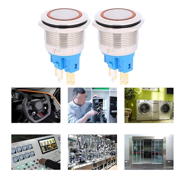 2 stk 22 mm DC3-6V ring 6-bens reset-tryknapsswitch med IP65 beskyttelsesklasse Orange