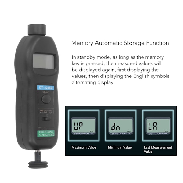 Digital varvräknare 5-siffrig LCD-skärm Handhållen hastighetsmätare och fotoelektrisk varvräknare