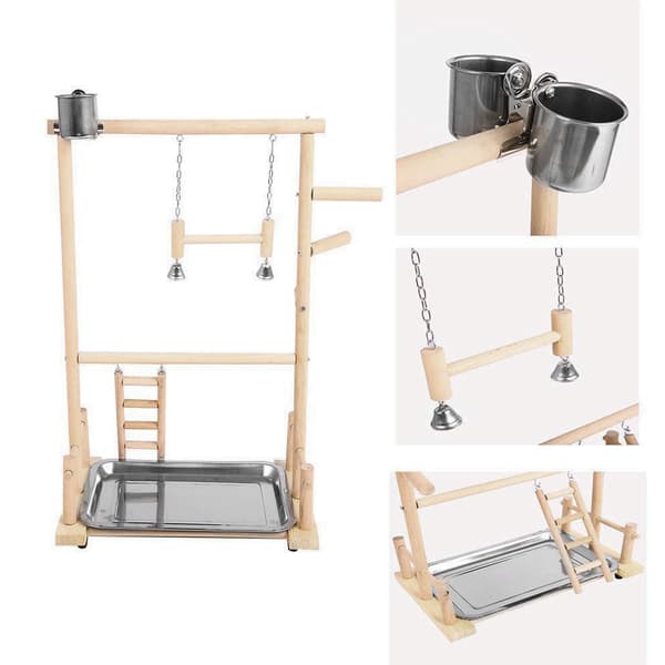 Dobbeltlags træfuglestativ inklusive stige Swing Bell Bird Athletic Toy Stand
