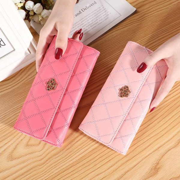 Kvinners veske Lang veske Crown multi clip lommebok (rosa)