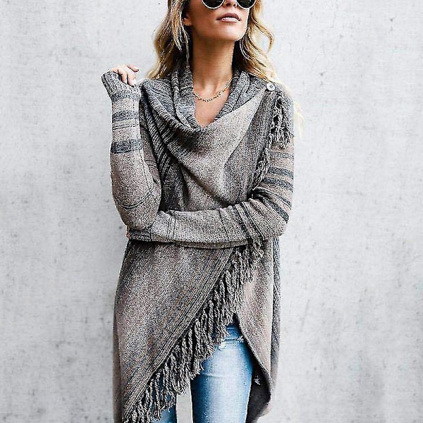 Boho Grå Dam Cardigan Kappa Ytterkläder Jumper Toppar