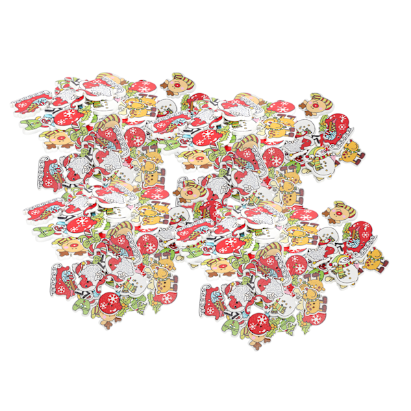 200 st Söt Mix Sy Träknapp Flatback Snöflinga Snögubbe Älg Handhantverkstillbehör för jul DIY