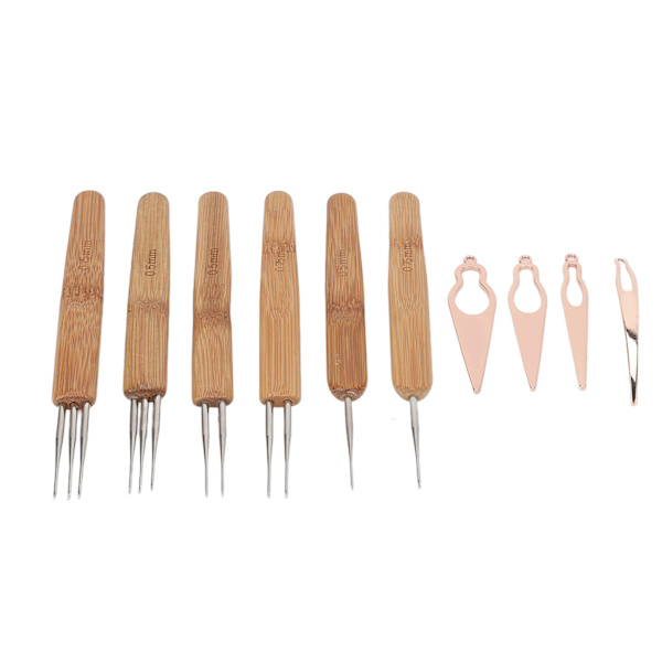 10 st Dreadlocks Verktygsset Legering Bambu Virknål Dreadlocks Nålar Kit för hårstyling Rose Gold