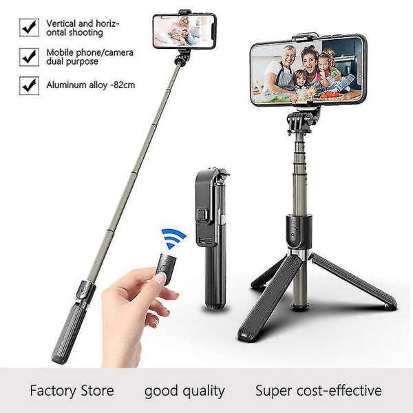 3 i 1 trådlös Bluetooth Selfie Stick Stativ Handhållen Monopod med fjärrkontroll För Iphone Samsung actionkamera Black