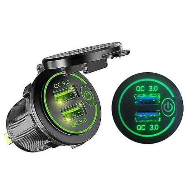 Dual USB Qc 3.0 Fast Car Charger Power Boat Marine Rv Mobilelle Green