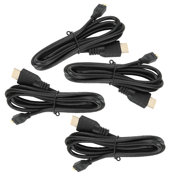 4 stk. Micro HDMI til HDMI Kabel 1,5 Meter HD Videoledning Passer til Raspberry Pi 4B