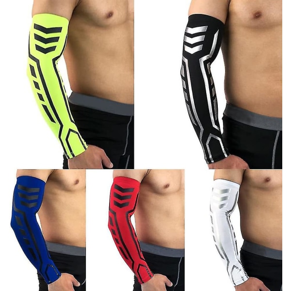 Kompressionsarmærmer Udendørs Sport Basketball Løb Blødt Elastisk Beskyttende Arm Beskyttelse Sleeve Wrap Blue L