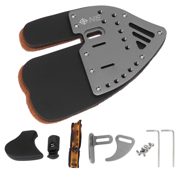 Bueskytte Finger Tab Sort Grå Fingerbeskytter Ergonomisk Design Læder Aluminiumlegering Bueskytteværktøj til Jagt L
