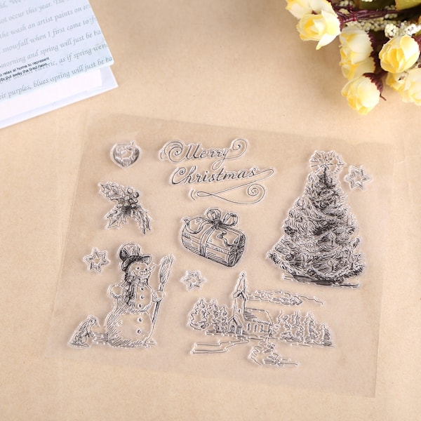 Christmas Snowman Tree Silikon Klar Stämpel Scrapbook Album Heminredning Presentkort Kid Vuxen DIY