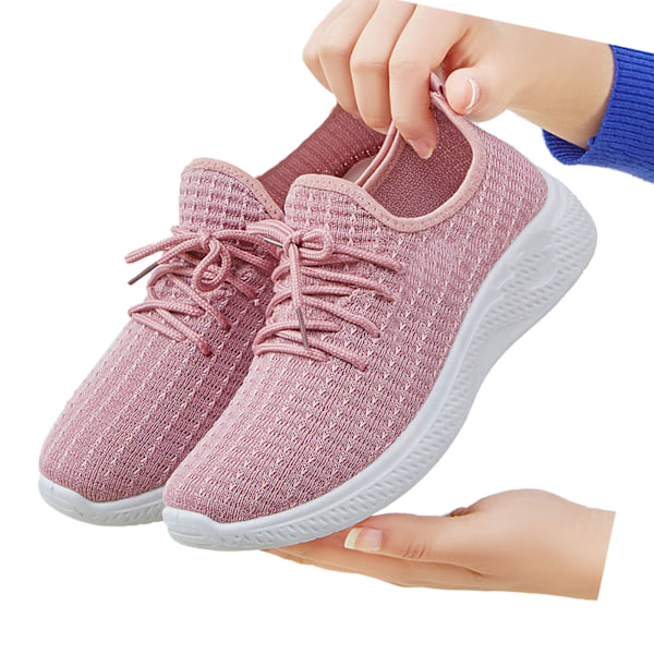 Kvinders Vandresko Letvægts Casual Løbesko Lavt Snørebånd Åndbar Overdel Anti-Slip Sportsko Forår Efterår Stil Pink Størrelse 36