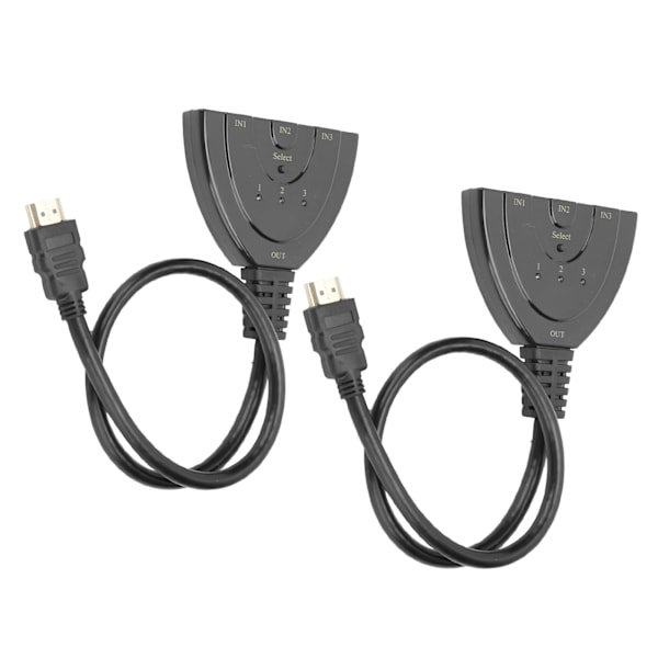 2 stk. HDMI Splitter 3 Port 4Kx2K Multifunktionel Hub Box Switcher til LCD HD TV