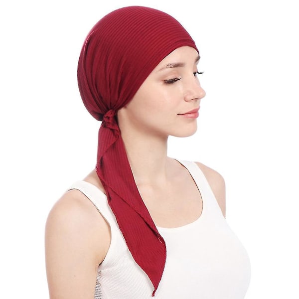 Solid Color Wine Red Female Turban Hat Hijab Islamic Bonnet Cover