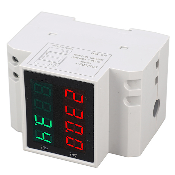 Voltmeter Amperemeter 4-siffrig display DIN-skena monterad enfas spänningsströmmätare 0,1‑99,9A AC80‑300V