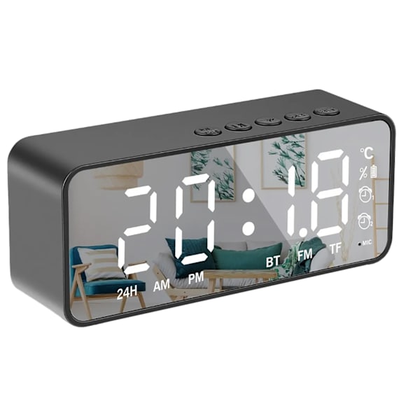 Intelligent digital display väckarklocka multifunktionell Bluetooth 5.0 spegelfinish smart högtalare för sovrum