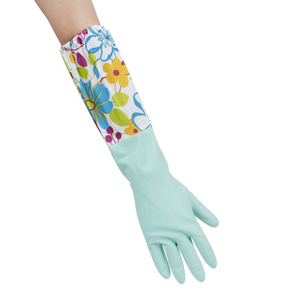 Gröna blommiga diskhandskar hushållsstråleport sammetshandskar varma handskar