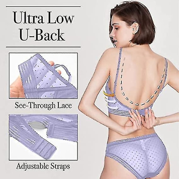 Trådløs Uplift Lace BH, Dyb V Rygløs Push Up Lingeri - Lilla