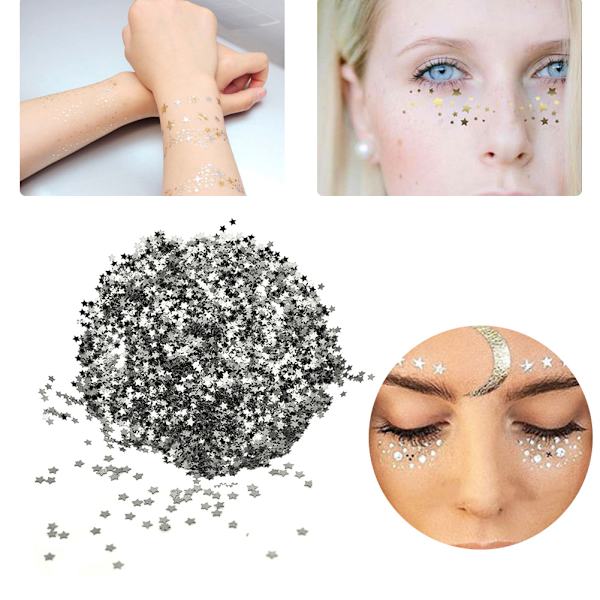 50G DIY PET No Hole Star Shape Paljetter Födelsedagsfest Kläder Tillbehör (silver)