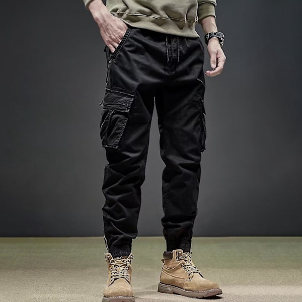 Miesten Vintage Mustat Cargo Jogger-housut 3XL