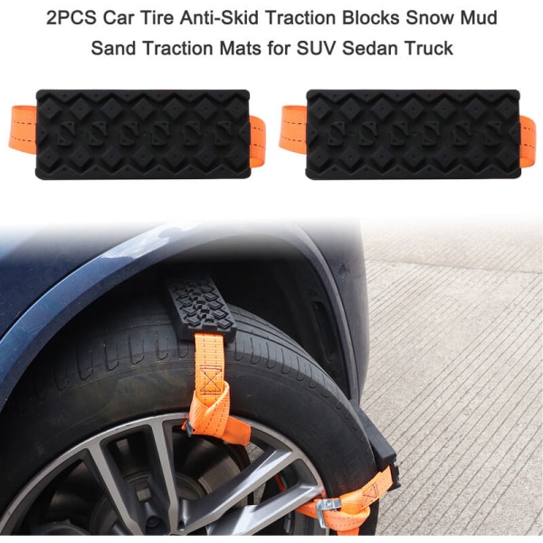 2 STK Anti-skrid trækklodser til bildæk Sne Mudder Sand Trækmåtter til SUV Berline, model: Noir Orange 40