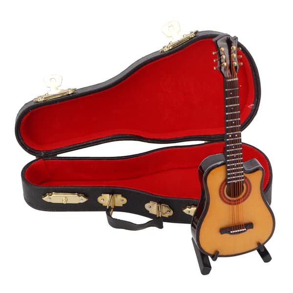 Miniatyr Elektrisk Gitarr Modell i Lind och Metall, Mini Musikinstrument Ornament 13cm Cutaway Gitarr