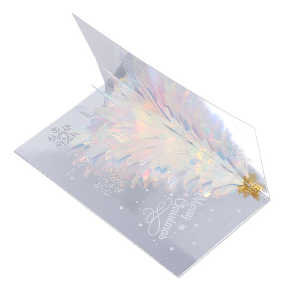 3D Joulukortit Glitter Puu Teema Kohokuvioitu Design Folio Leimaus Prosessi Koristeellinen Paperi Popup Joulukortti Sininen