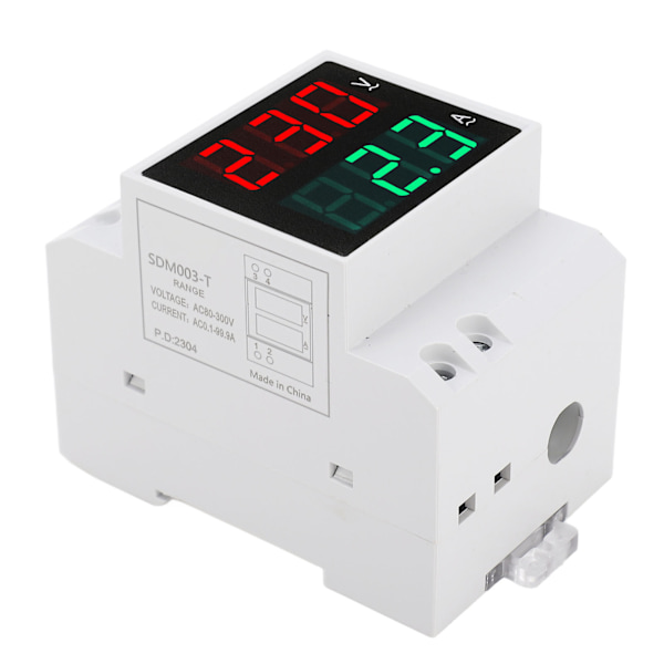 AC DIN Rail Meter Enfas Dubbel LED Display Voltmeter Amperemeter Spänning Strömmätare AC80‑300V 0,1‑99,9A