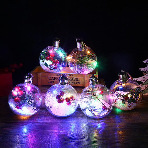 6st lysande julkulor med LED-ljushängen Påfyllningsbar boll Julgranshängande bollprydnader för fest