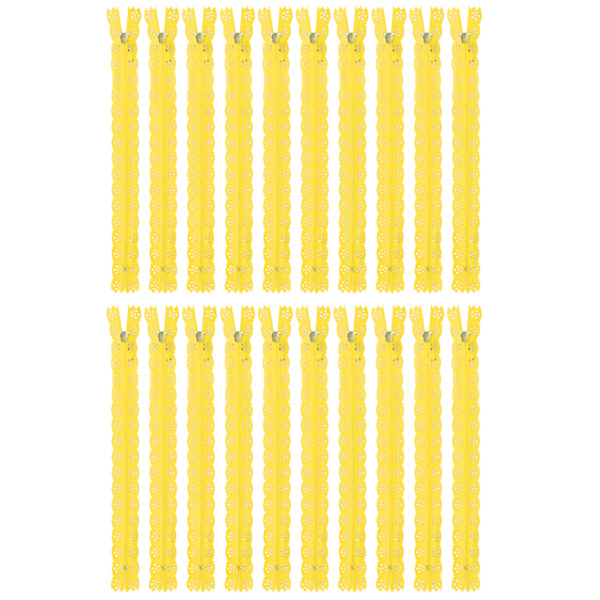 20st 20CM DIY Nylon Spets Dragkedjor Spole Blomma Dragkedja för sömnad Bröllopsklänning Hantverk Gul