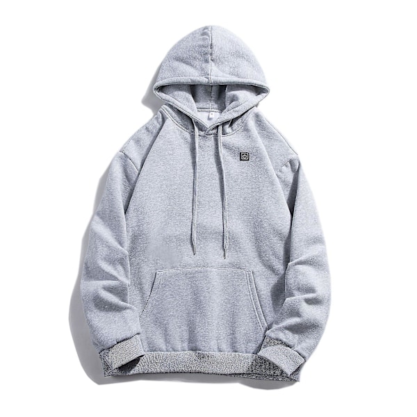 USB Opvarmet Hoodie til Mænd og Kvinder - Grå Uld Tyk Hoodie med Lynlås Lomme, Efterår/Vinter Casual Wear - XXXL