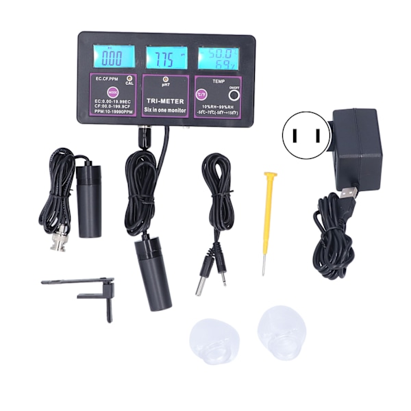 6 i 1 vattenkvalitetstestare Multifunktion PH Temp EC CF RH TDS-mätare för akvariehydrokultur PH‑217US Plugg 110V