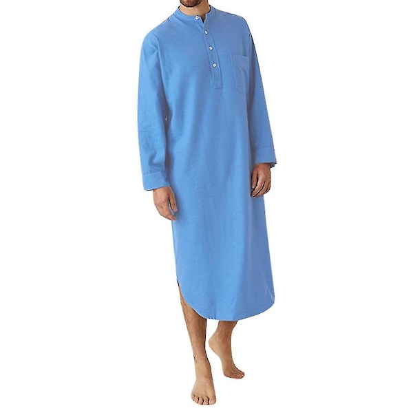 Soft Cotton Men's Hooded One-Piece Sleepshirt Nightwear Blue