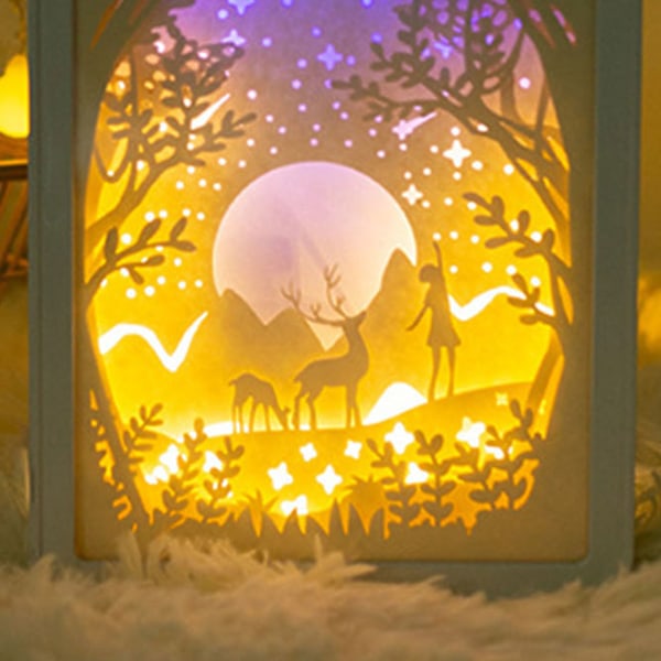Papercut Light Box Mjukt Varmt Ljus Romantisk USB Batteridriven 3D Pappersskulpturlampa för Sovrum Kontor Fest Typ 5 (Manuell Brytare)