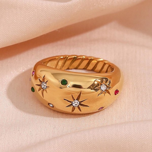 Trendy Dome Pave Colored Diamond Star Ring No.8